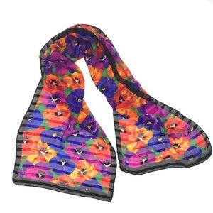 Vintage Bright Scarf Pansy Flowers Long Purple‎